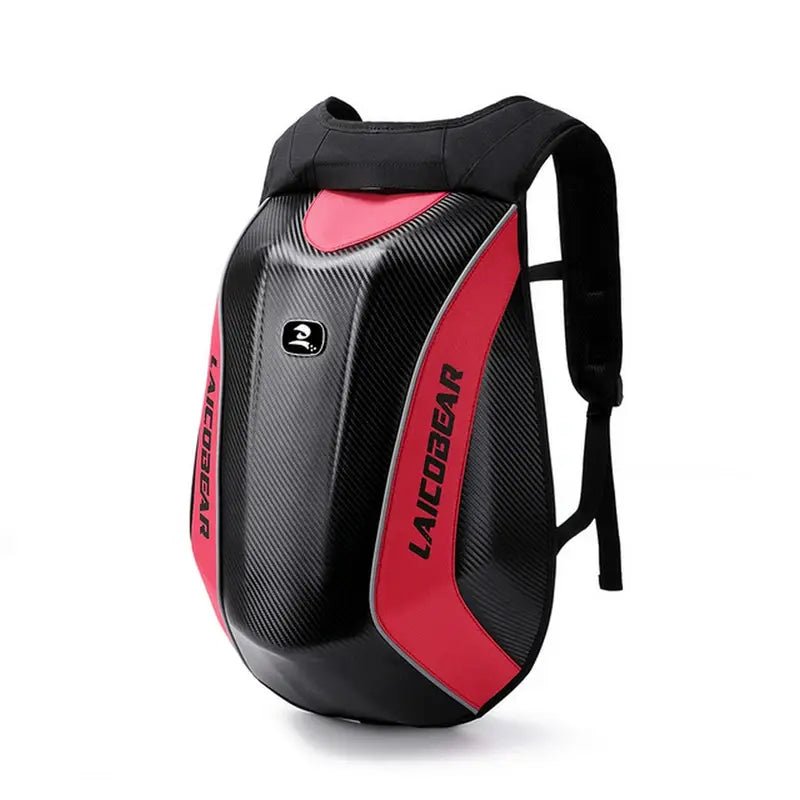 Sac à dos moto à coque noir et rouge avec motif en fibre de carbone