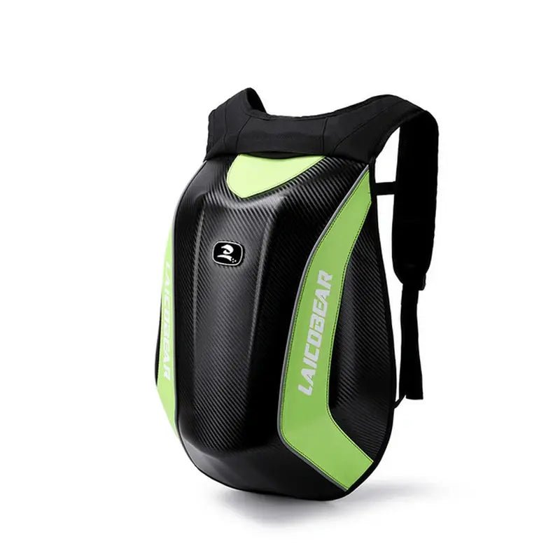 Sac à dos moto à coque noire et vert lime avec coque rigide pour casque