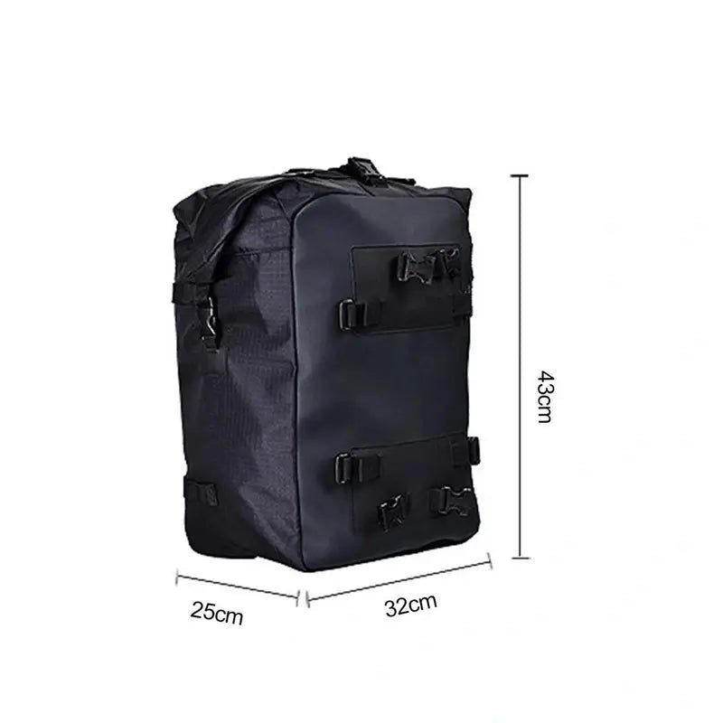 Sac à dos moto étanche noir rectangulaire, sac de voyage souple avec bretelles
