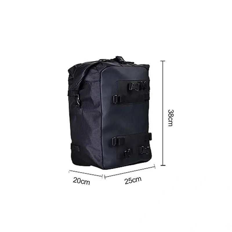 Sac à dos moto étanche noir en PVC avec poches, boucles et sangles robustes