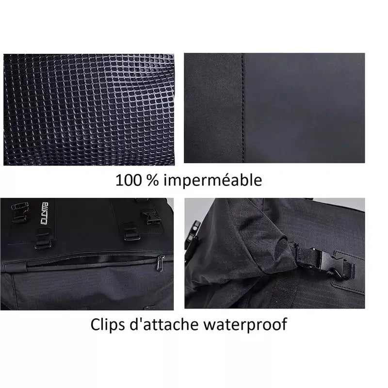 Sac à dos moto étanche en noir avec sac étanche et clips robustes