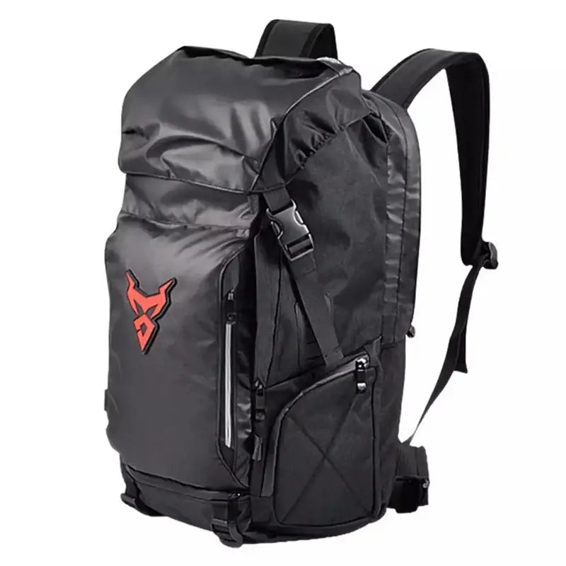 Sac à dos moto homme noir avec logo en forme de corne rouge