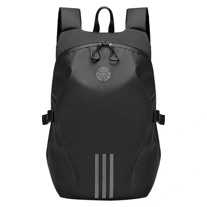 Sac à dos moto noir étanche avec bandes réfléchissantes et logo triangulaire