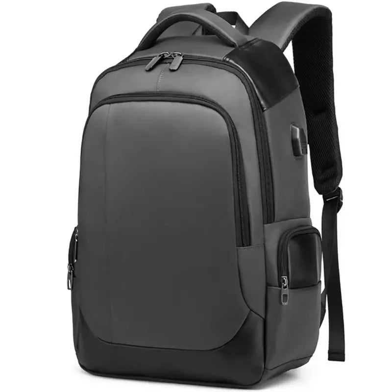 Sac à dos multi compartiments gris foncé avec ports USB et poches zippées