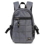 Sac à dos multi rangement gris en nylon matelassé avec plusieurs compartiments zippés