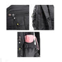 Sac à dos multi rangement noir avec plusieurs compartiments zippés et poche latérale