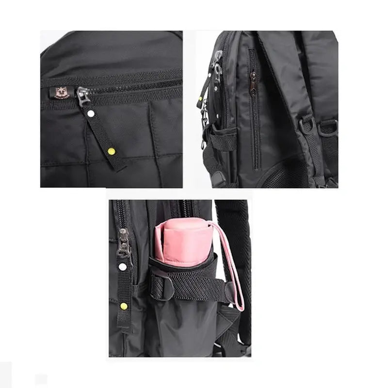 Sac à dos multi rangement noir avec plusieurs compartiments zippés et poche latérale
