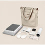 Sac à dos multifonction femme beige avec bretelles marron et nombreuses poches
