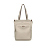 Sac à dos multifonction femme en toile beige avec poignées en cuir marron
