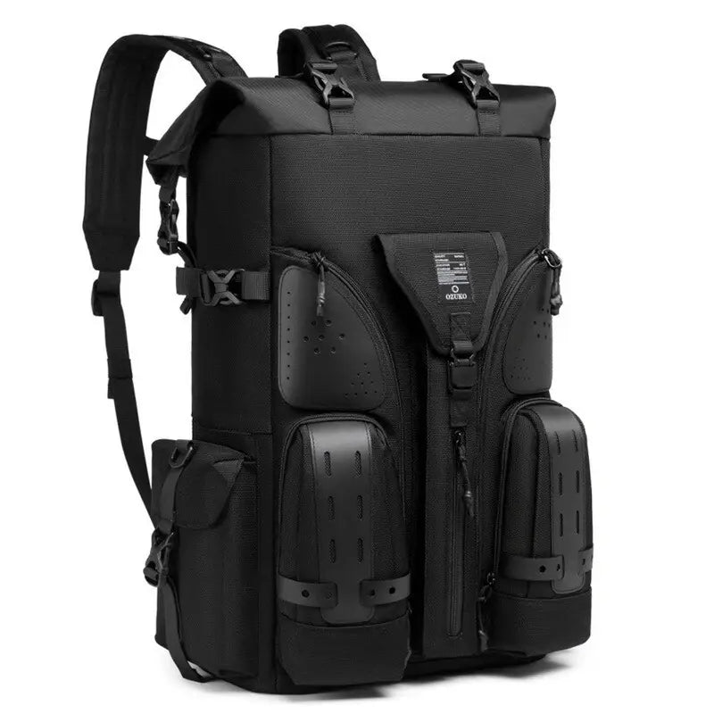Sac à dos multifonction noir tactique avec poches externes et bretelles ajustables