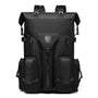 Sac à dos multifonction noir tactique avec poches extérieures et fermeture roulée
