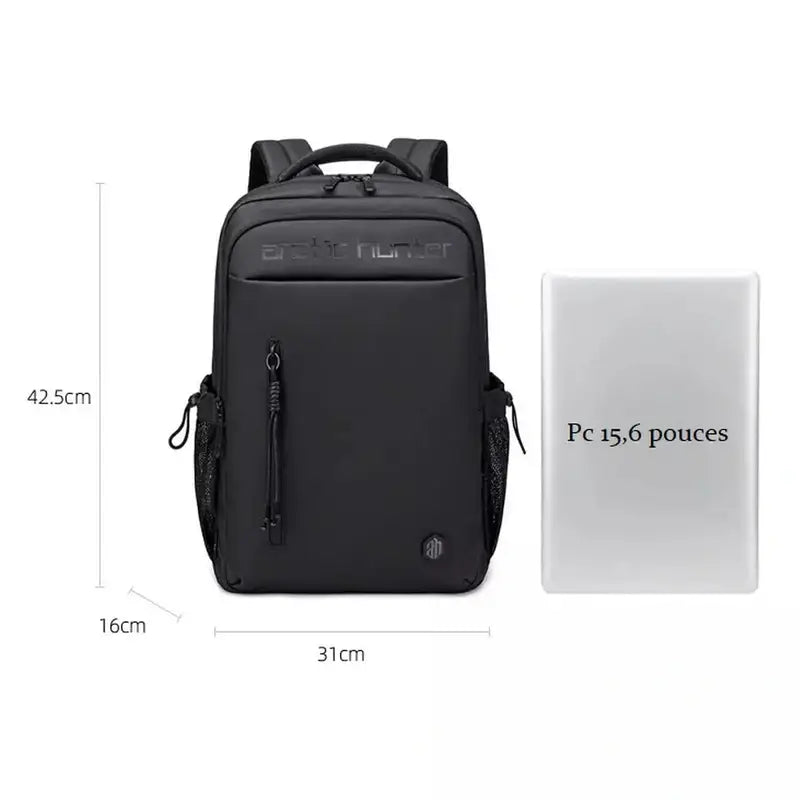 Sac à dos multifonction pour ordinateur noir avec plusieurs compartiments et poche pour ordinateur portable