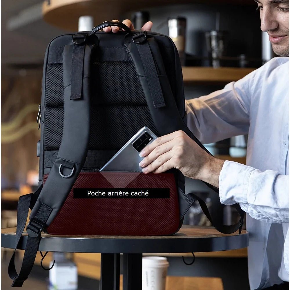 Sac à dos noir élégant pour ordinateur avec poche secrète à l’arrière