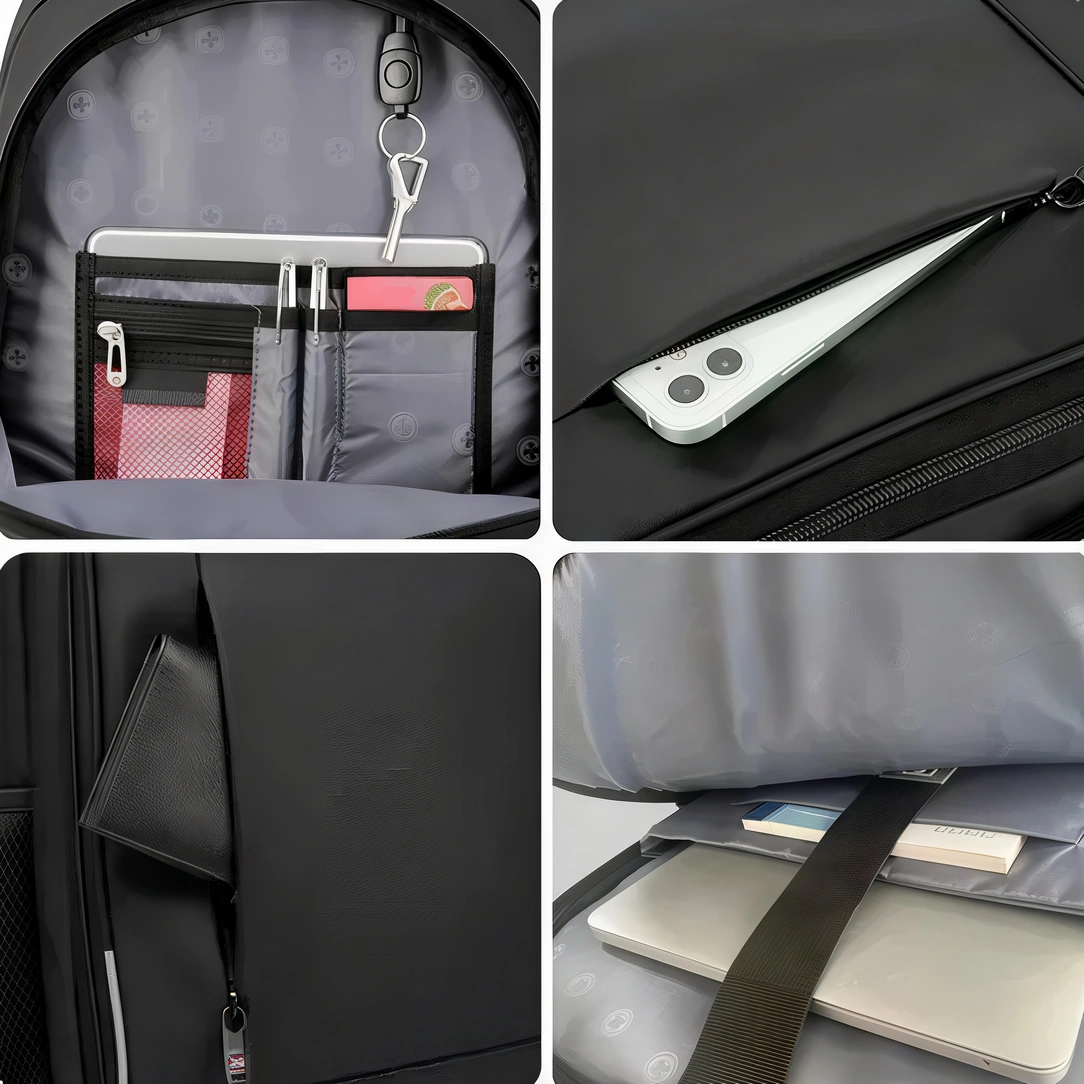 Sac à dos noir homme avec compartiments multiples et sangles rembourrées protectrices