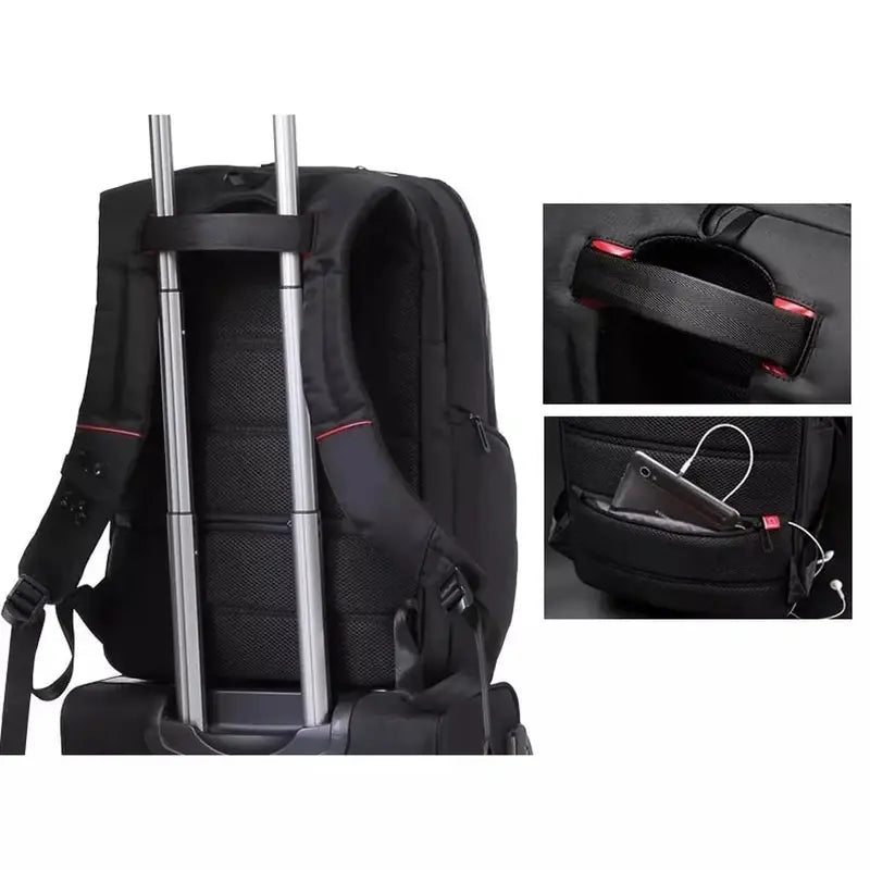 Sac à dos ordi femme noir avec sangle trolley, poignée supérieure et poche secrète pour téléphone