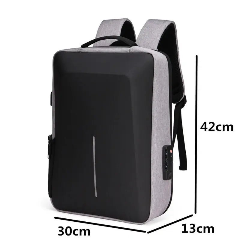 Sac à dos ordinateur 15 pouces antivol noir et gris avec port USB externe et verrou à combinaison