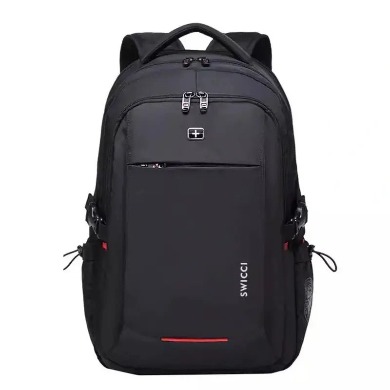 Sac à dos ordinateur étanche noir avec plusieurs compartiments zippés et poches latérales