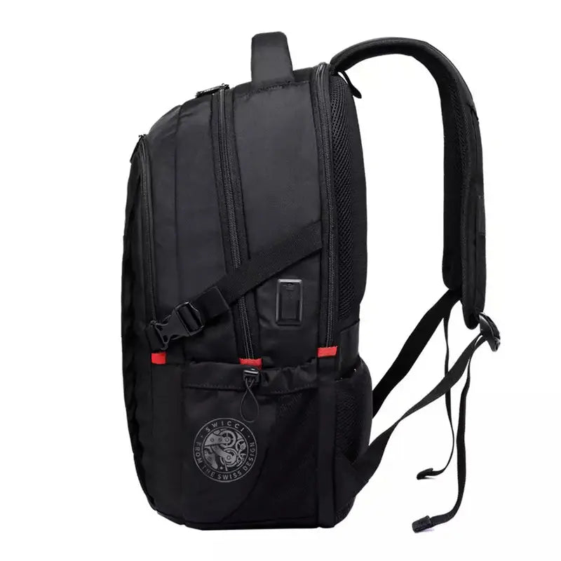 Sac à dos ordinateur étanche noir avec bretelles rembourrées et port USB latéral