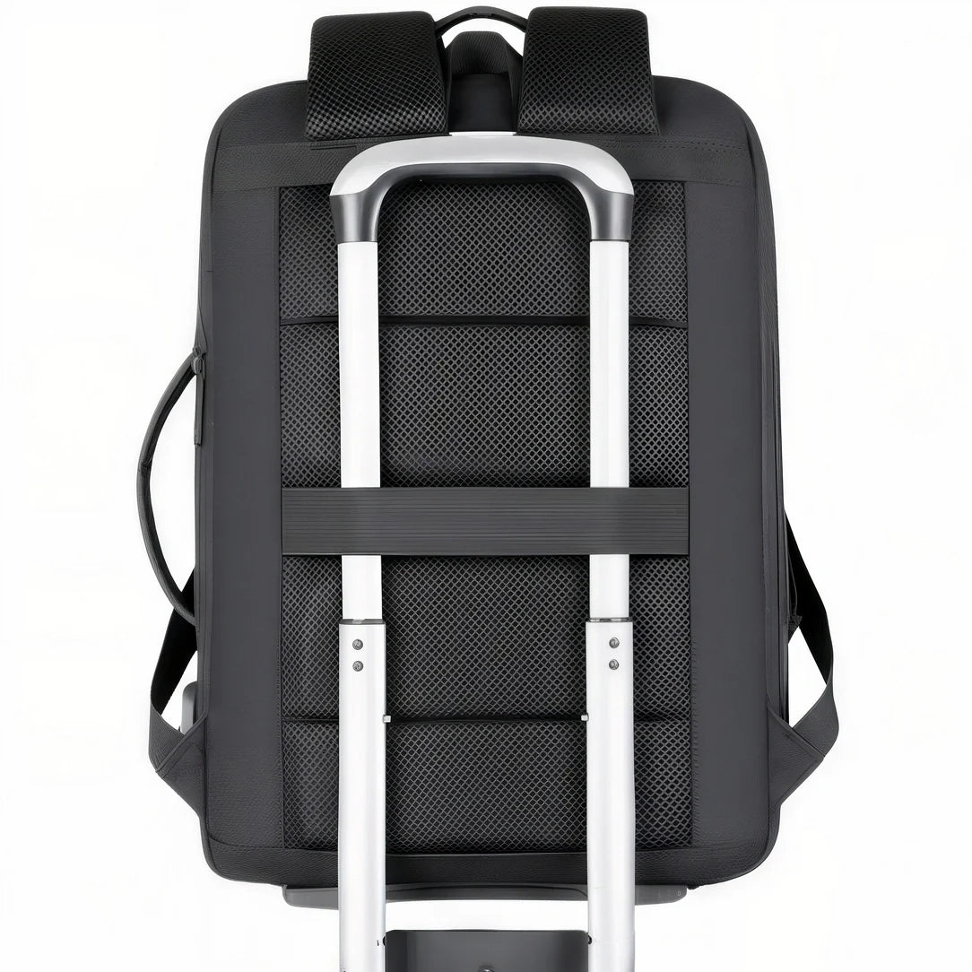 Sac à dos ordinateur extensible 17 pouces noir avec sangle de bagage et panneau dorsal rembourré