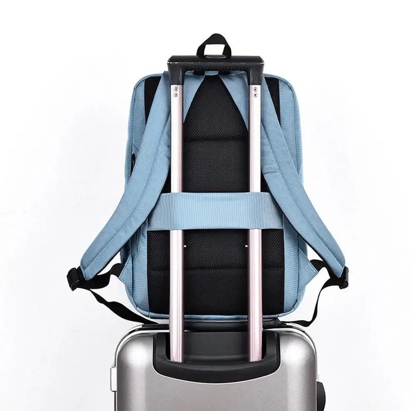 Sac à dos ordinateur homme tendance 15 pouces bleu clair avec sangle de bagage