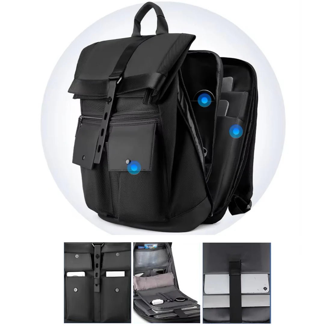 Sac à dos ordinateur imperméable homme noir avec compartiments multiples pour ordinateur et tablette