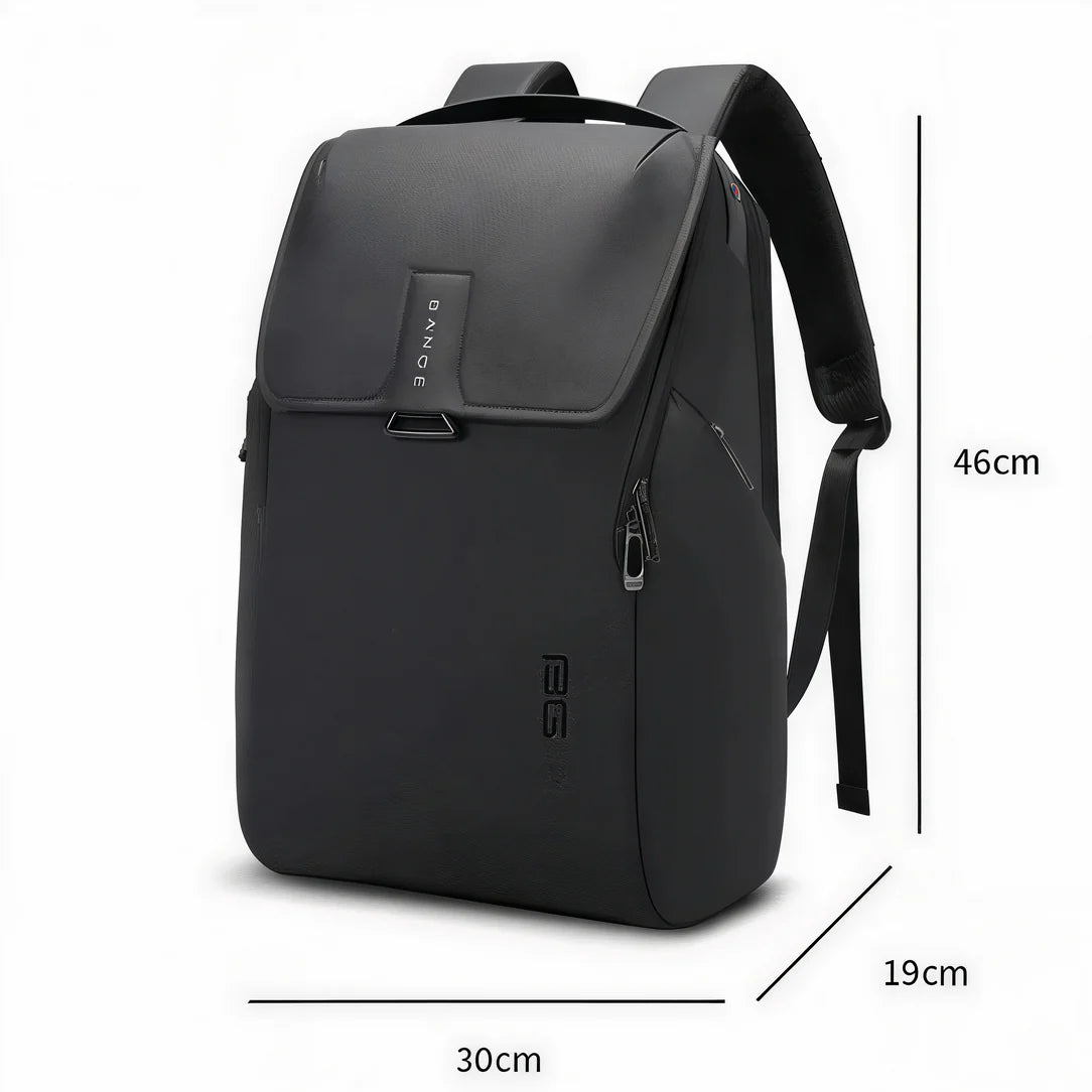 Sac à dos ordinateur pour femme ergonomique noir avec rabat, poche frontale et bretelles ajustables