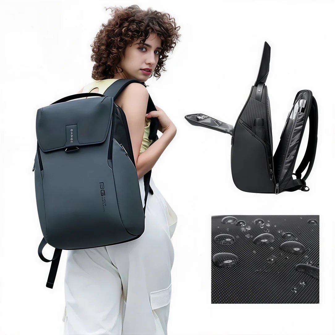 Sac à dos ordinateur pour femme ergonomique en gris foncé imperméable anti-vol avec plusieurs compartiments