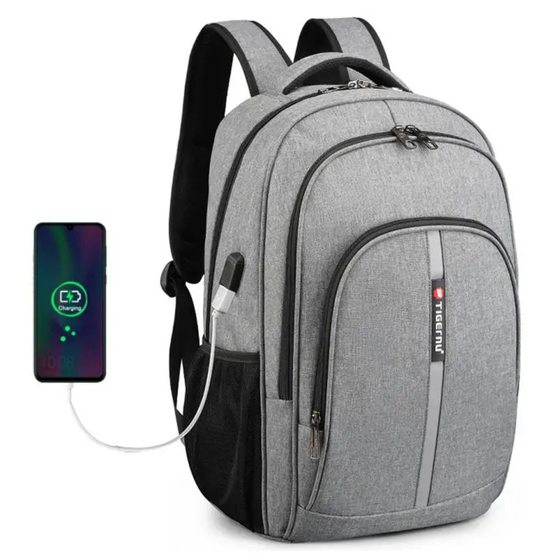 Sac à dos pc 15 pouces gris avec port de charge USB externe et smartphone en charge