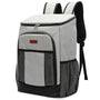 Sac à dos picnic isotherme gris clair avec accents noirs et poches latérales en mesh