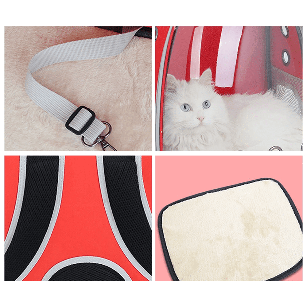 Sac à dos pour chat avec hublot, porteur rouge avec dôme transparent et mat amovible