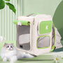 Sac à dos pour chat portable ventilé, blanc et vert avec fenêtres en mesh et extension latérale