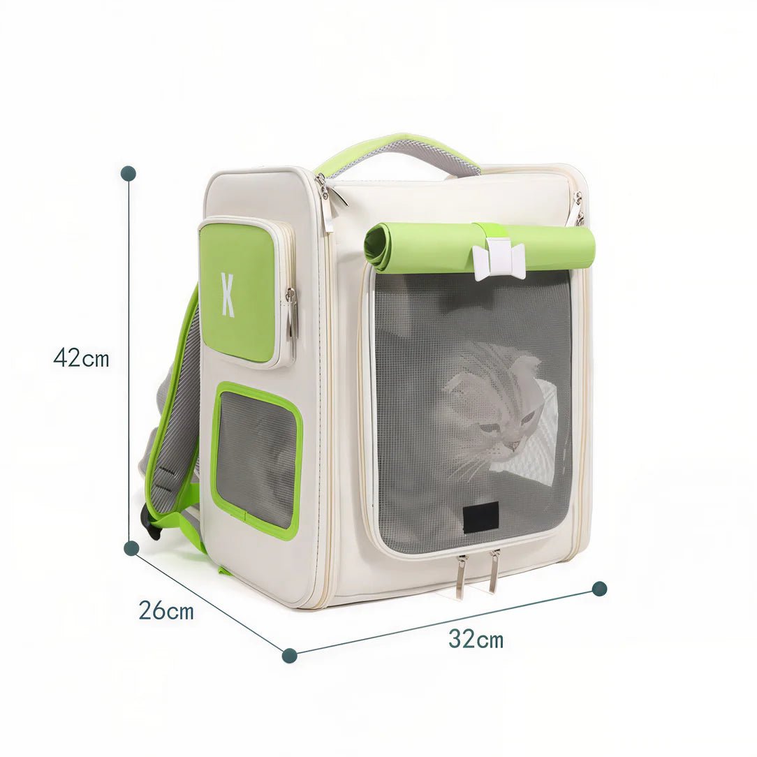 Sac à dos pour chat portable ventilé avec sac de transport léger, accents verts
