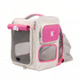 Sac à dos pour chat portable ventilé avec porte blanche et rose et fenêtres en mesh