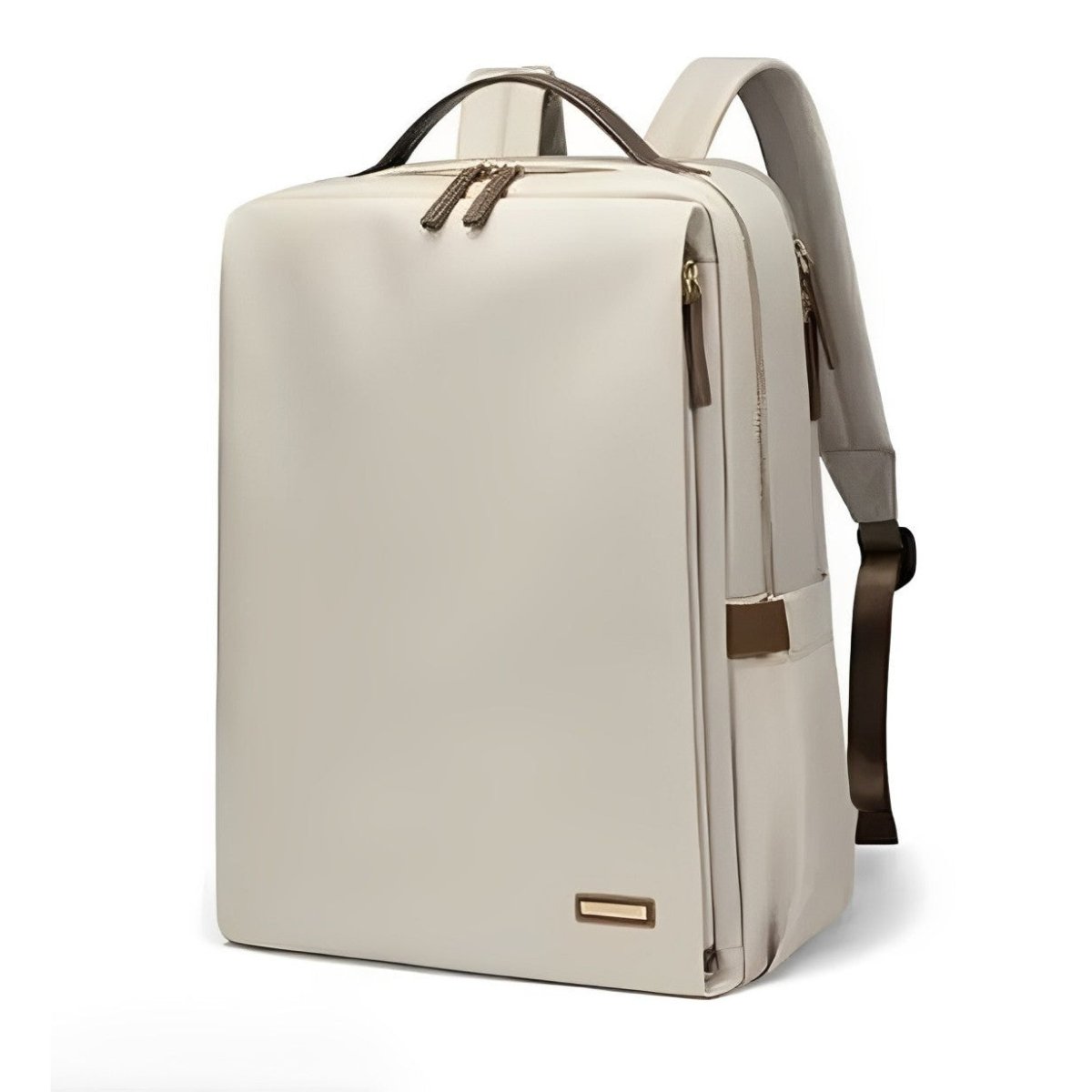 Sac à dos pour ordinateur 15,6 pouces gris clair avec accents marron et plusieurs poches zippées