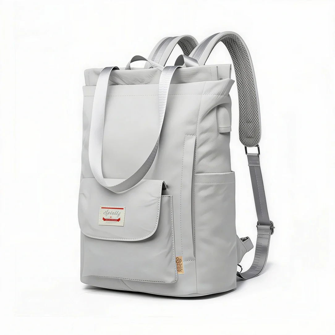 Sac à dos pour PC 15,6 pouces léger en toile gris clair avec poches et bretelles