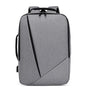 Sac à dos pour pc portable gris avec zippers noirs, design diagonal et poignée latérale