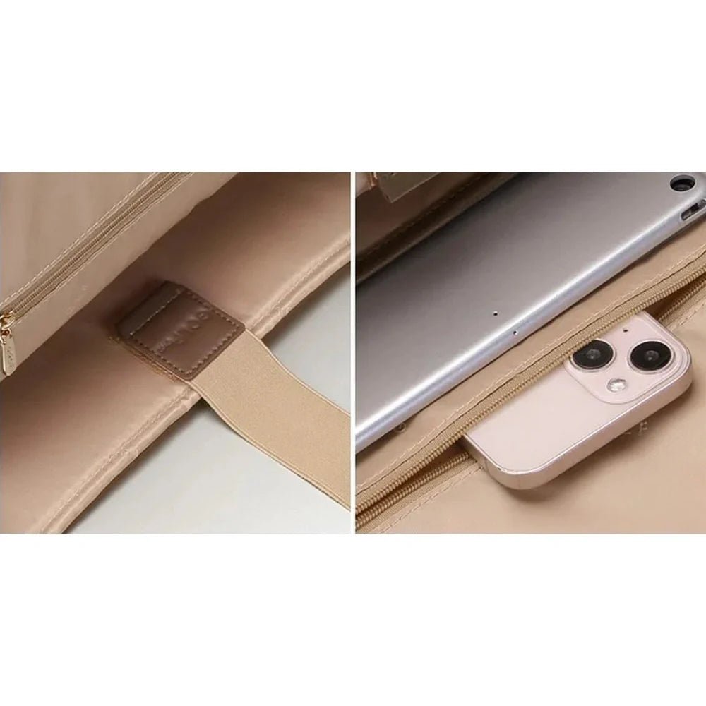Sac à dos pratique pour femme en beige avec fermeture éclair et plusieurs compartiments
