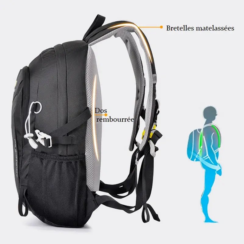 Sac à dos randonnée 20l ergonomique noir avec bretelles et dos rembourrés pour confort
