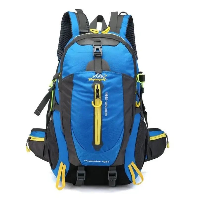 Sac à dos randonnée 30L bleu et gris avec accents jaunes pour trekking et voyage