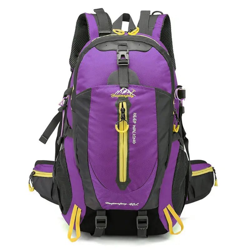 Sac à dos randonnée 30L violet et noir avec accents jaunes pour l’extérieur