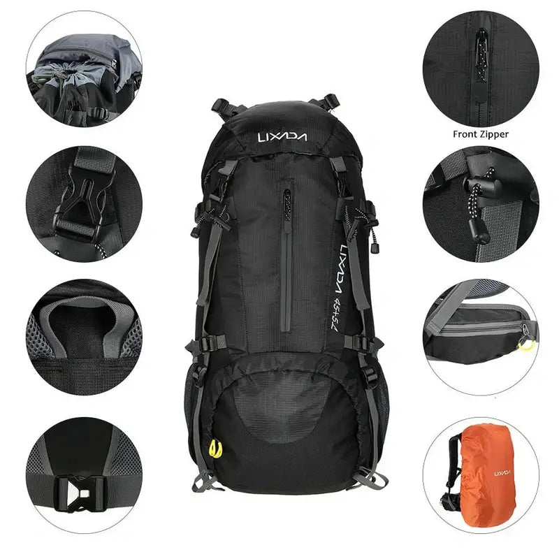 Sac à dos randonnée homme 50l noir Lixada 65L avec plusieurs compartiments et bretelles ajustables