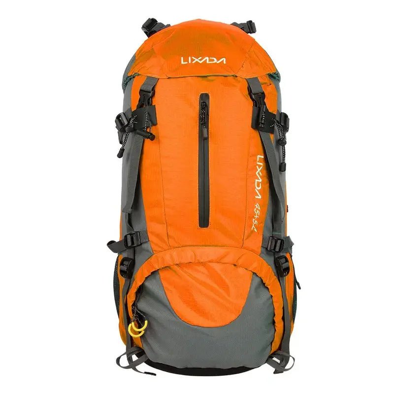 Sac à dos randonnée homme 50l orange et gris avec multiples compartiments et bretelles ajustables
