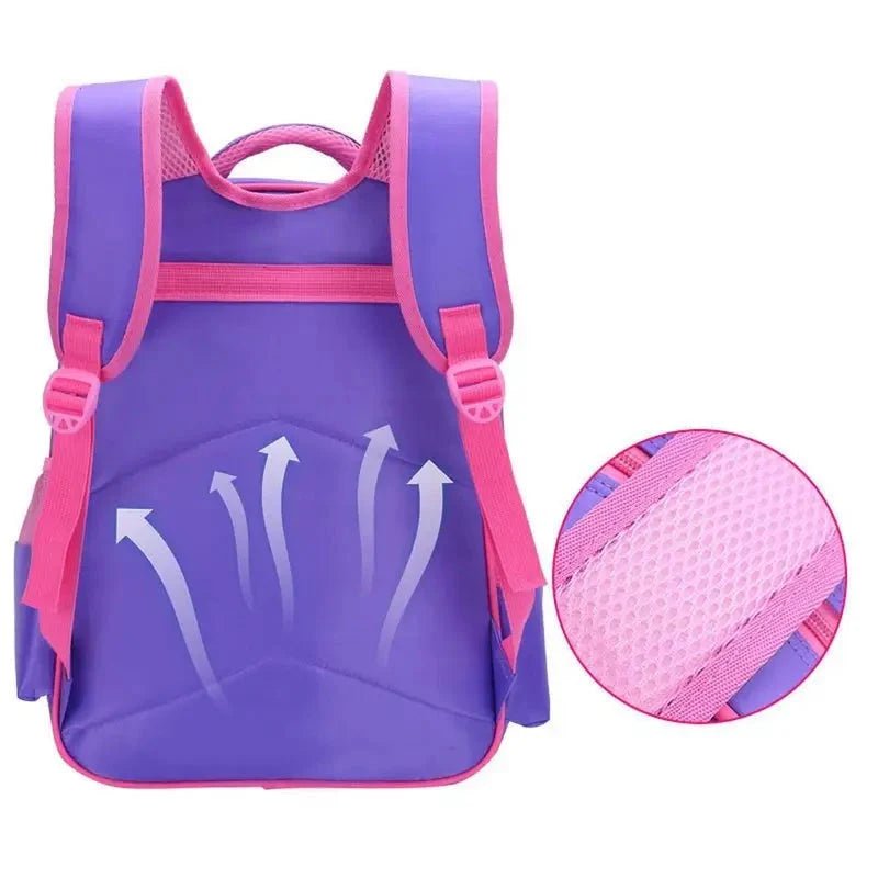 Sac à dos reine des neiges maternelle violet et rose avec dos respirant et bretelles ajustables