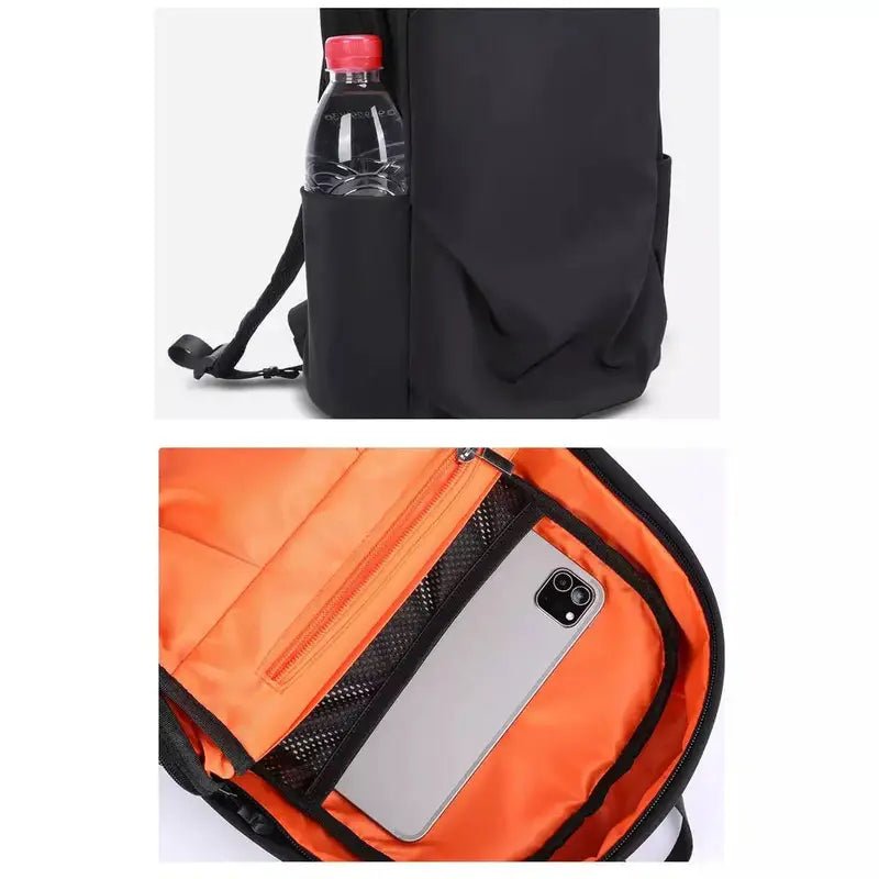 Sac à dos rentrée noir avec poche pour bouteille d’eau et porte-telephone intérieur