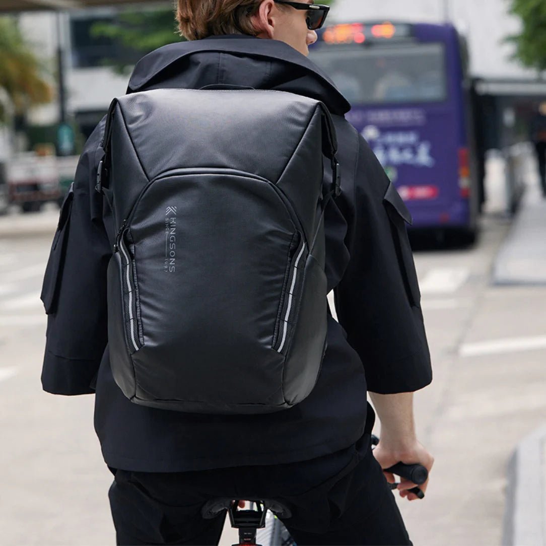 Sac à dos roll top Kingsons Black Edition noir résistant à l’eau avec accents réfléchissants