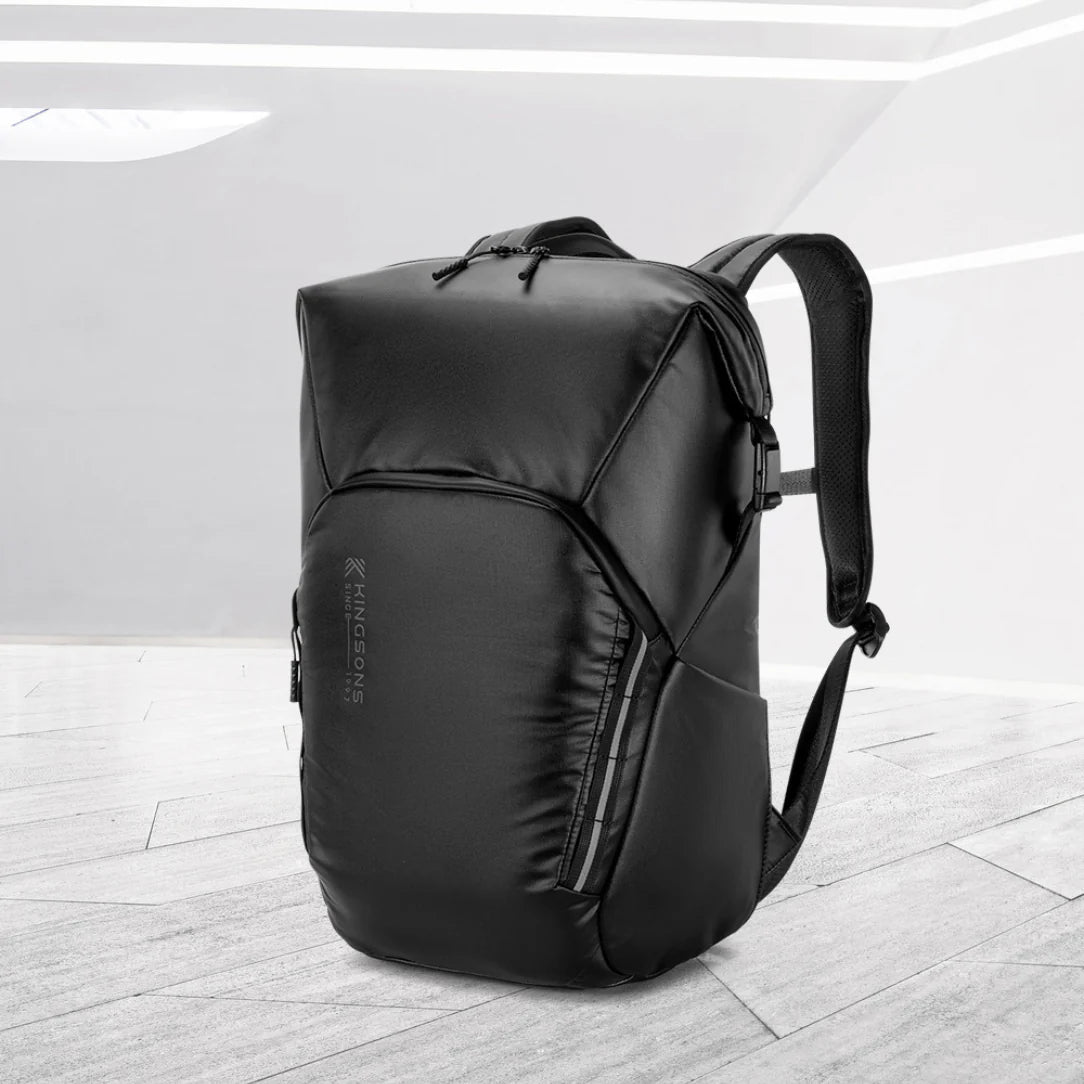 Sac à dos roll top Kingsons Black Edition résistant aux intempéries avec compartiments et accents réfléchissants