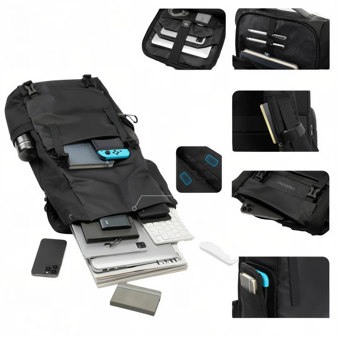 Sac à dos roll top PC 15 pouces moderne Tigernu ZX noir avec plusieurs compartiments