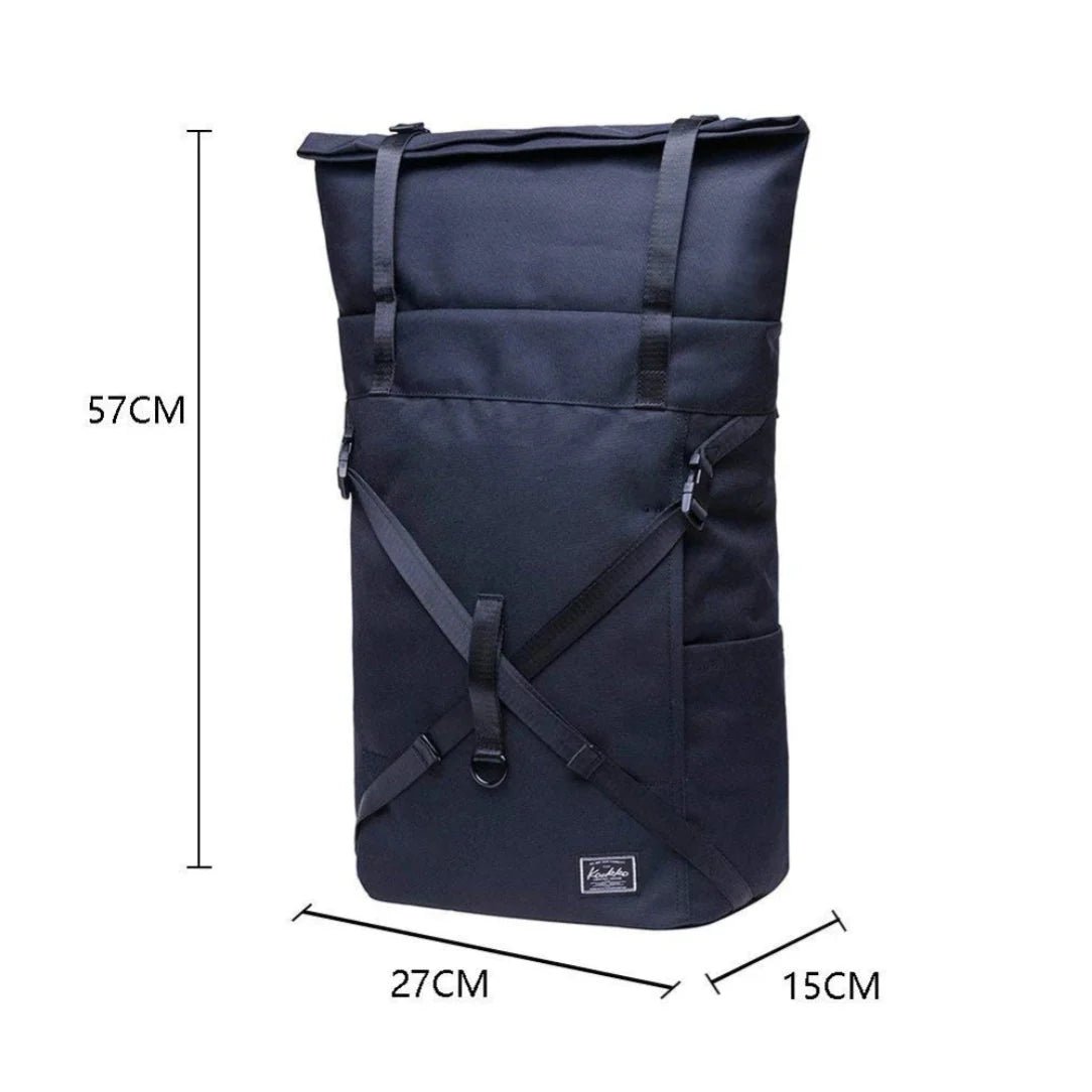 Sac à dos rolltop Caellum bleu foncé avec bretelles réglables et plusieurs compartiments