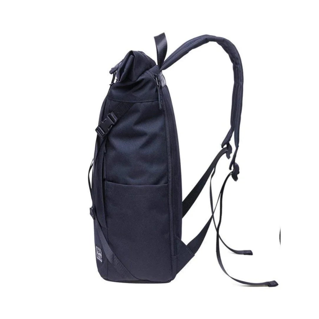 Sac à dos rolltop Caellum bleu foncé avec bretelles ajustables et poches latérales