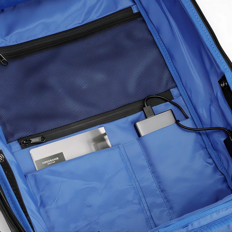 Sac à dos sécurisé LockPack bleu avec poches, porte-cartes et hub USB